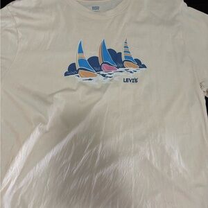 Levi's Cream Sailboat Graphic Tee with Blue and Pink Accents